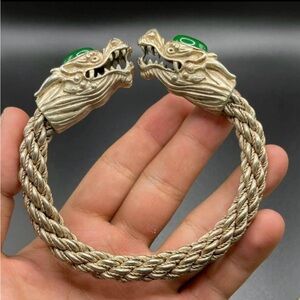 Beautiful Unique Tibetan Dragon Carved Beautiful Solid Silver Antique Bracelet